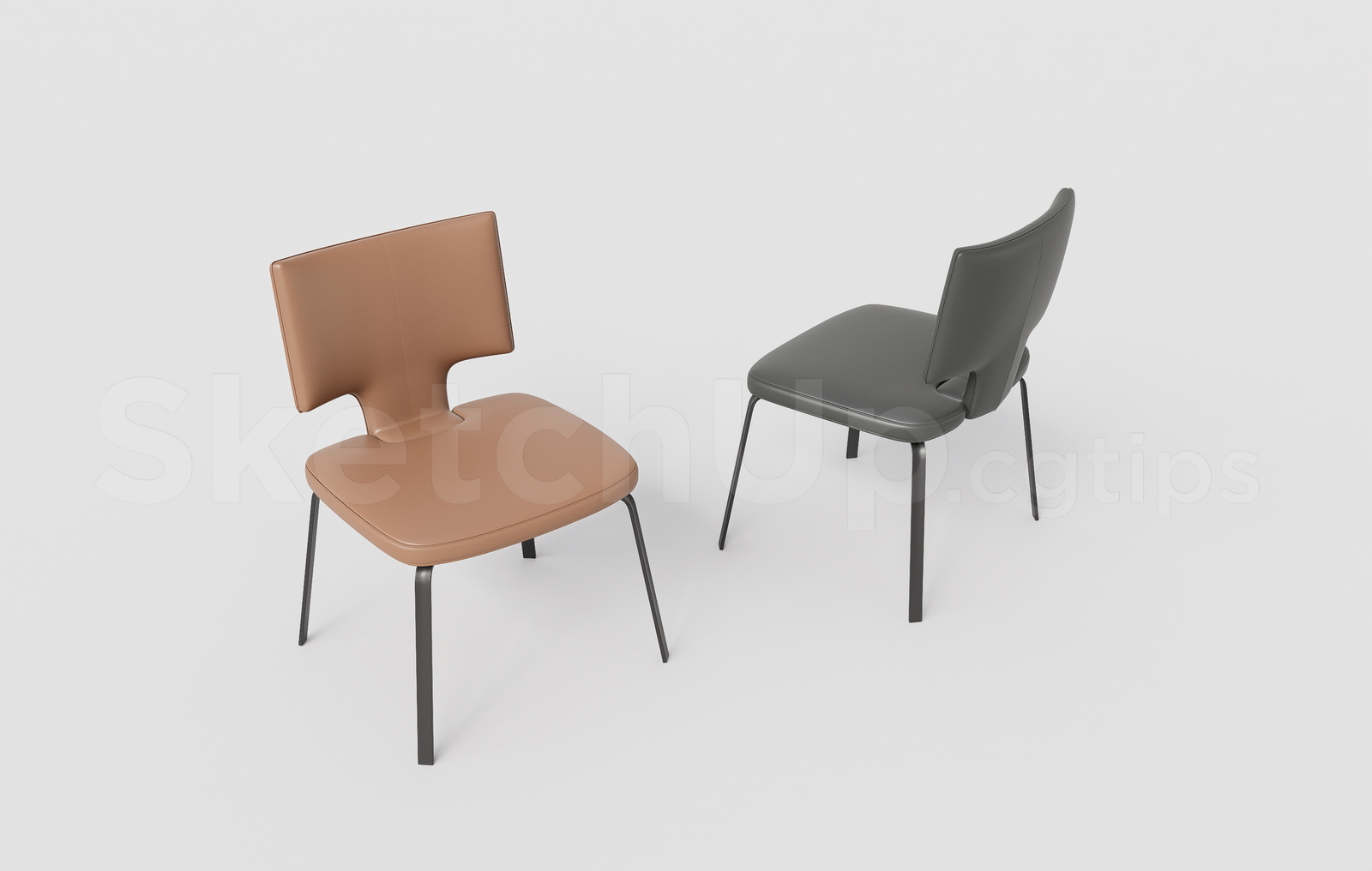 21339. Modern Leather Dining Chair With Metal Legs - Sketchup 3d Model Download (2)