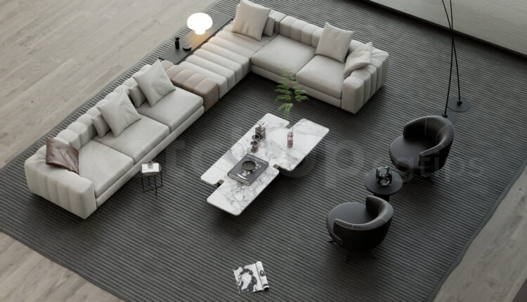 21340. Luxury Modular L-shaped Sectional Sofa Set – Sketchup 3d Model Download (1)
