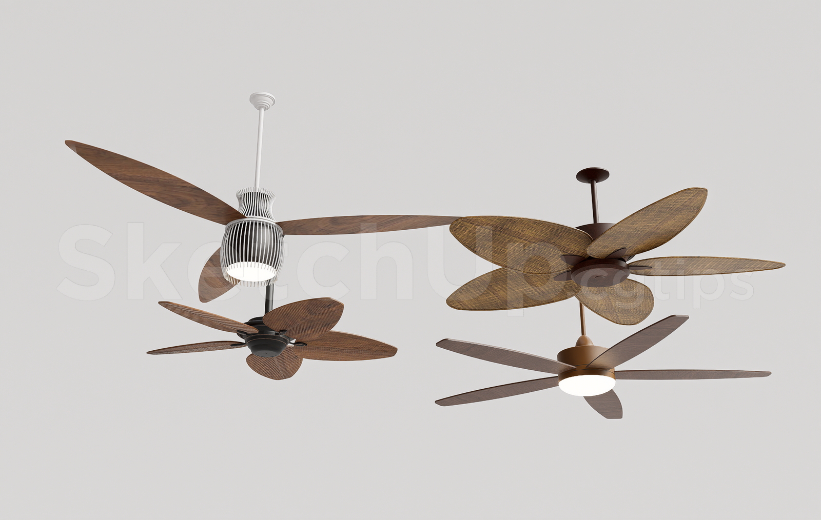 21342. Modern Wooden Ceiling Fan Collection With Led Light - Sketchup 3d Model Download (1)