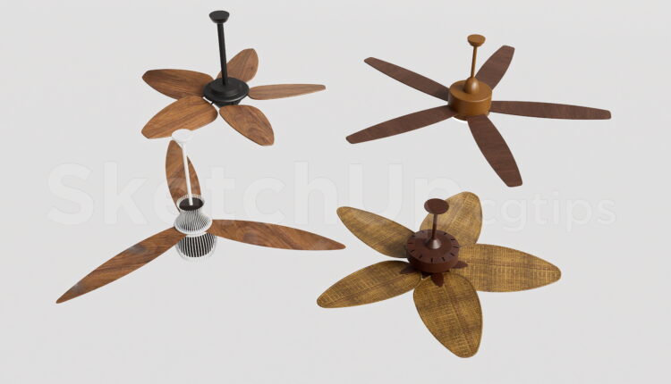 21342. Modern Wooden Ceiling Fan Collection With Led Light – Sketchup 3d Model Download (2)