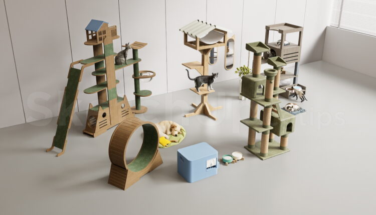 21343. Pet Furniture Set With Cat Towers – Sketchup 3d Model Download (1)
