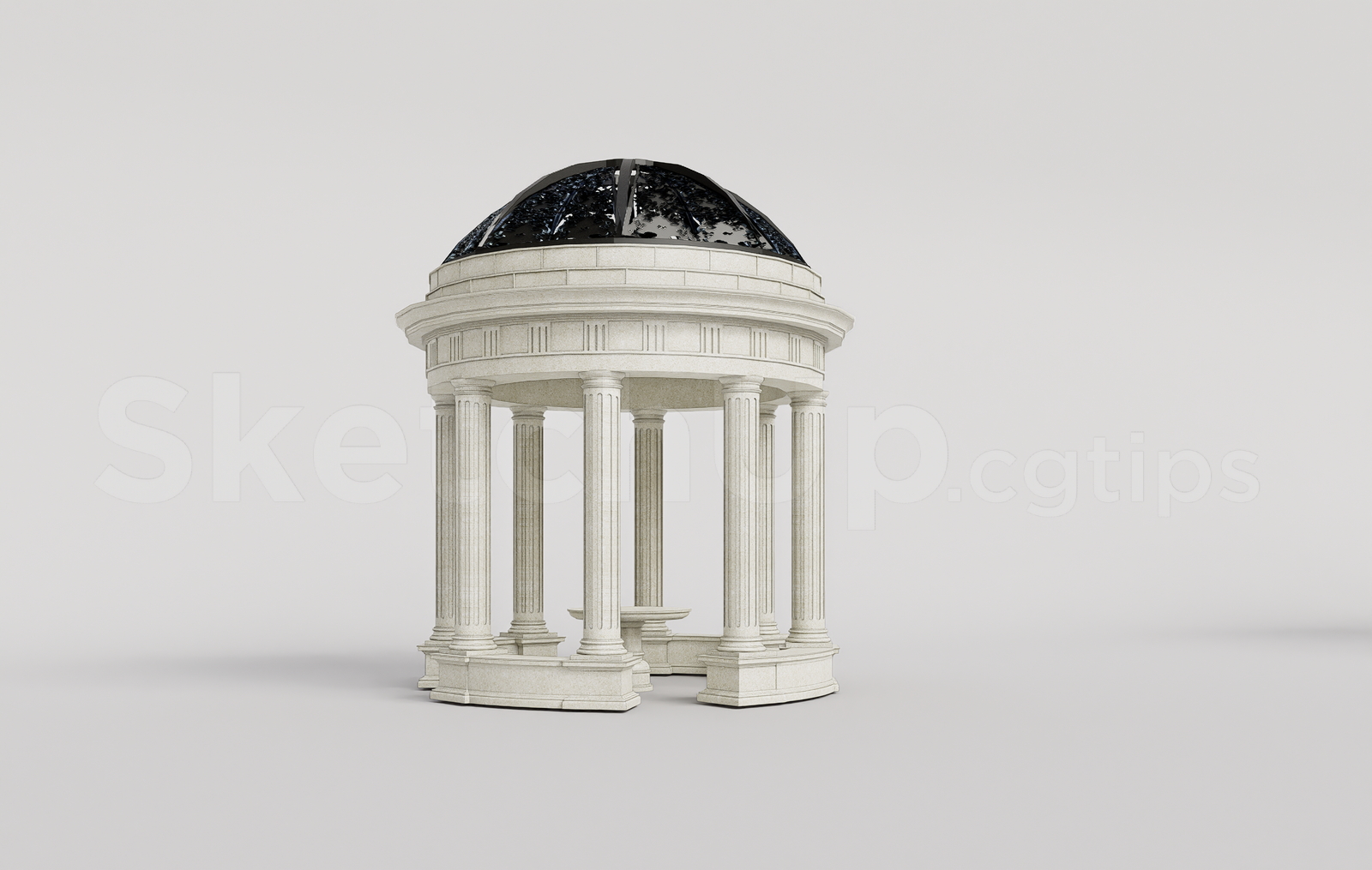 21347. Classical Classical Garden Gazebo With Statue - Sketchup 3d Model Download