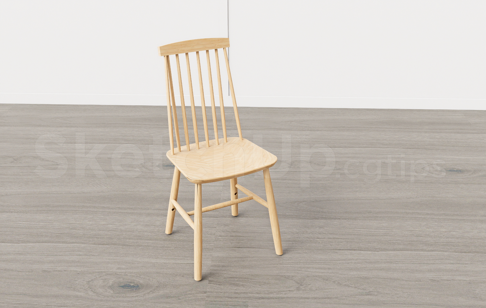 21349. Modern Minimalist Wooden Spindle Dining Chair Sketchup Model Download (1)