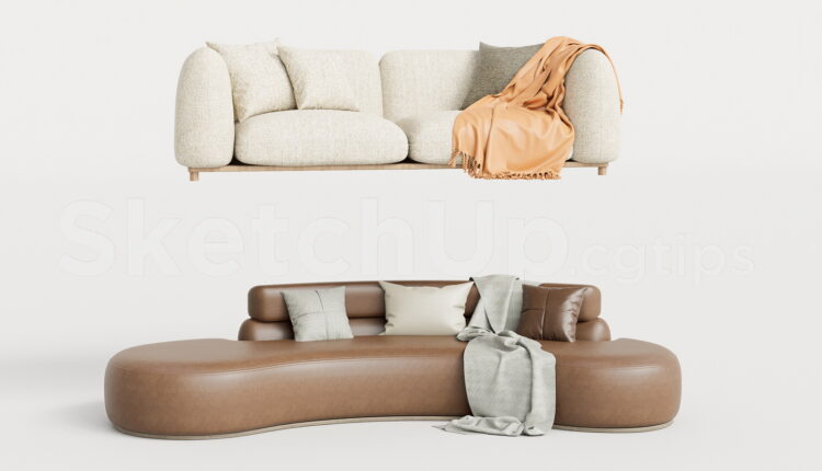 21353. Modern Sofa Set With Throw Pillows – Sketchup 3d Model Download (1)