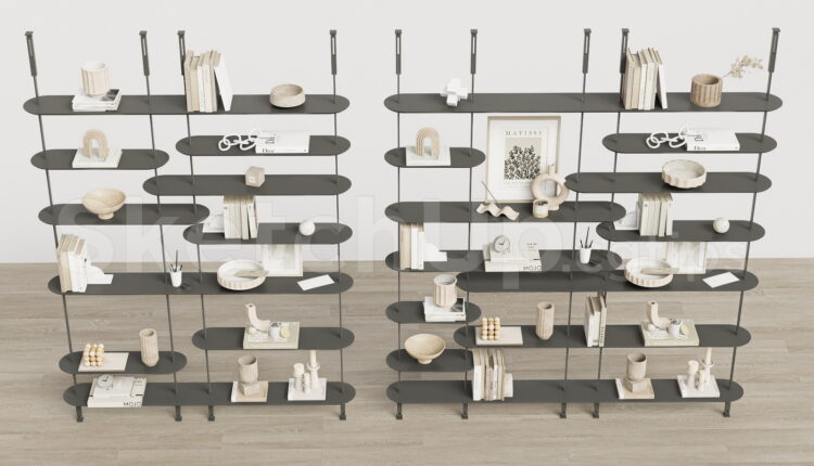 21355. Ceiling Mounted Bookshelf With Decor Accessories Sketchup 3d Model Download (1)