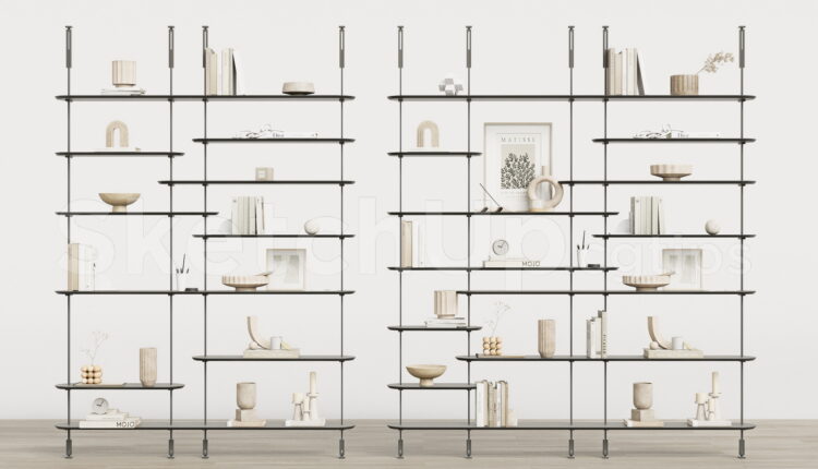 21355. Ceiling Mounted Bookshelf With Decor Accessories Sketchup 3d Model Download (2)