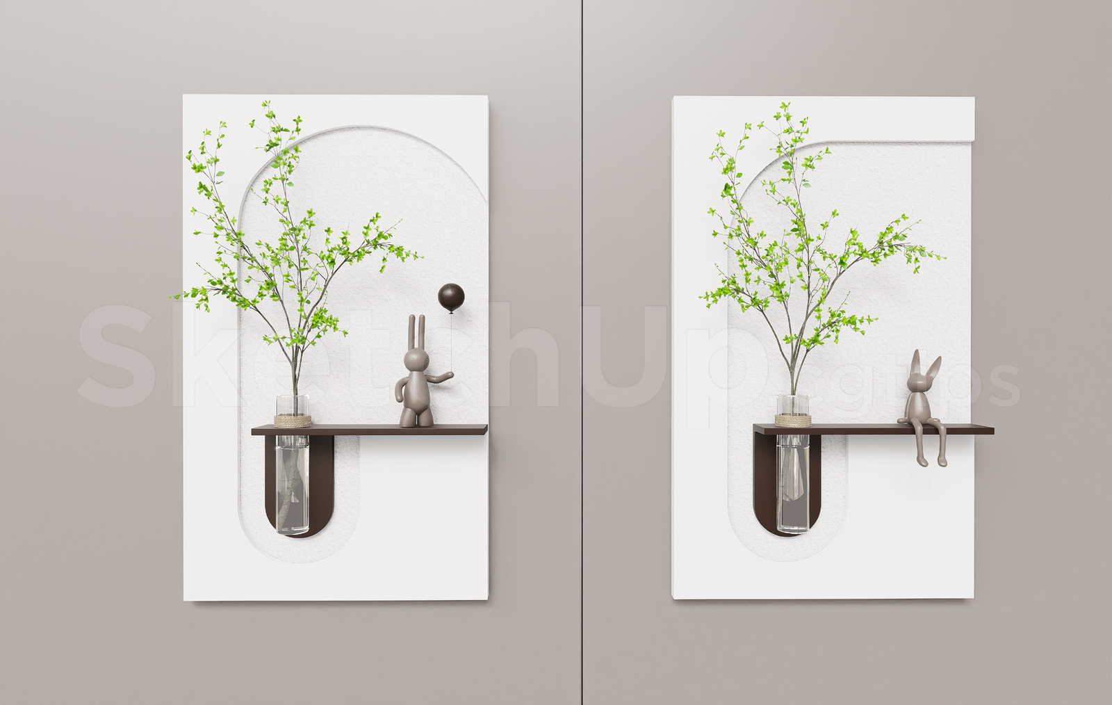 21356. Decorative Wall Panel With Vase And Plant Sketchup Model Download (1)
