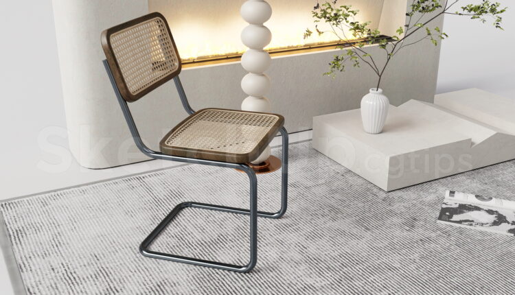 21358. Minimalist Rattan Chair And Floor Lamp Scene Sketchup Model Download (2)