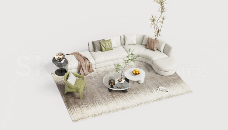 21363. Modern Living Room Sectional Sofa Set Sketchup Model Download (2)