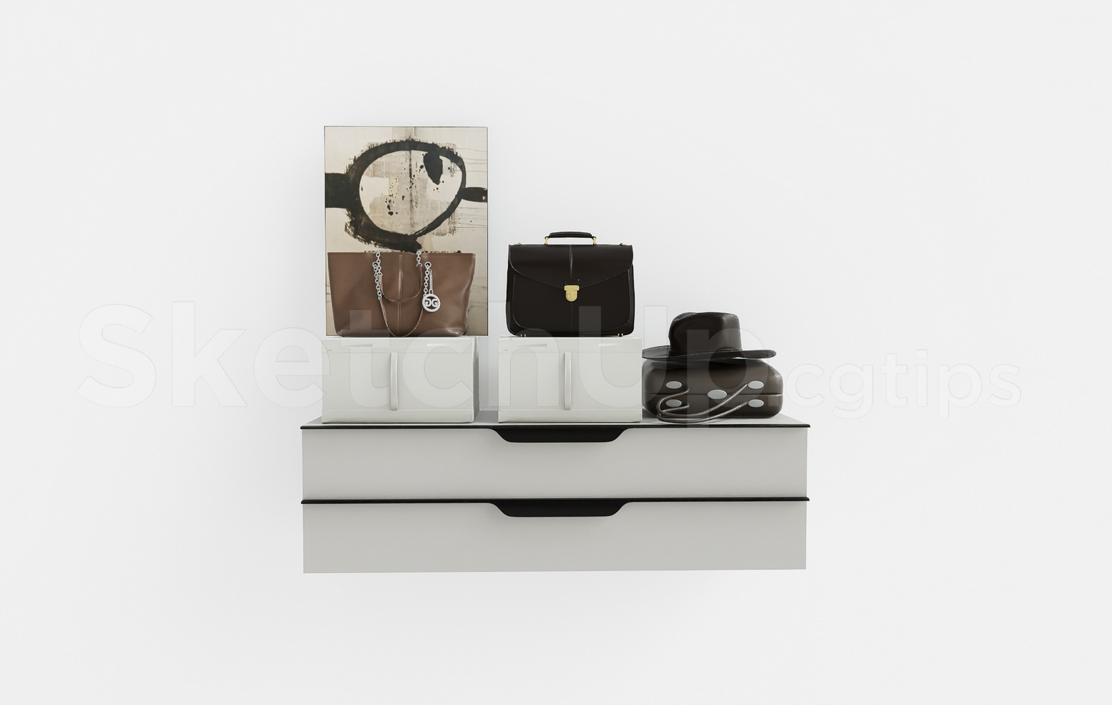 21367. Modern Cloakroom Drawers With Handbags Decor Sketchup Model Free Download (1)