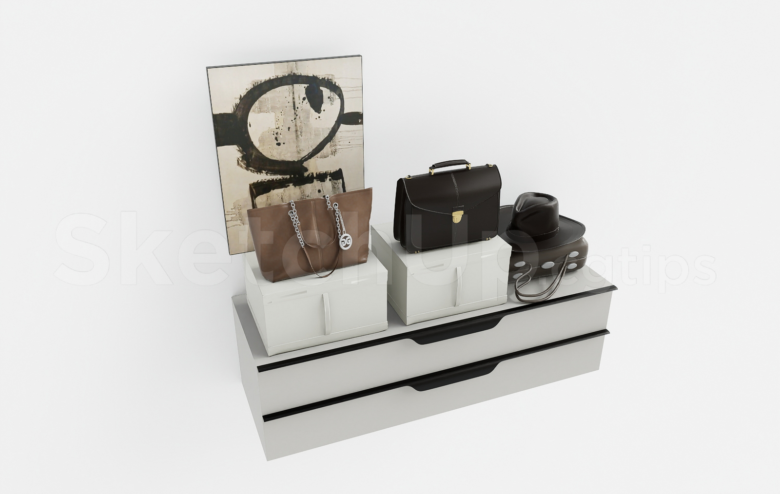 21367. Modern Cloakroom Drawers With Handbags Decor Sketchup Model Free Download (2)