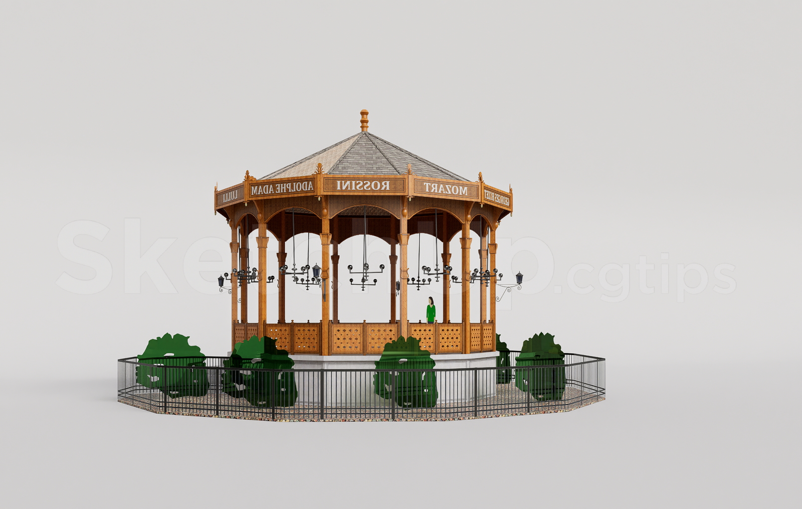 21373. Classic Wooden Park Gazebo Bandstand Sketchup Model Free Download