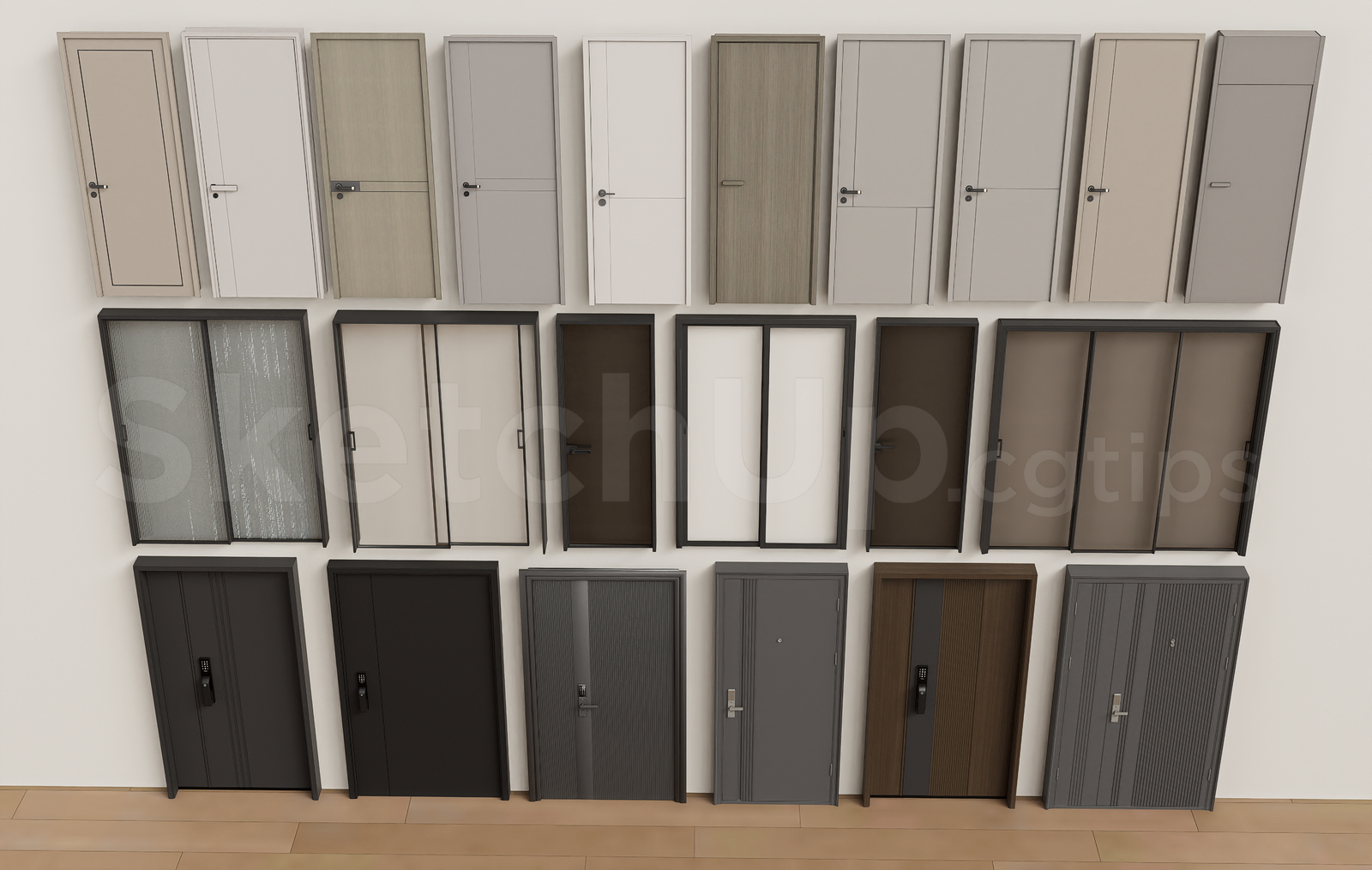 21374. Contemporary Entrance And Room Doors Set 3d Sketchup Model Download (2)
