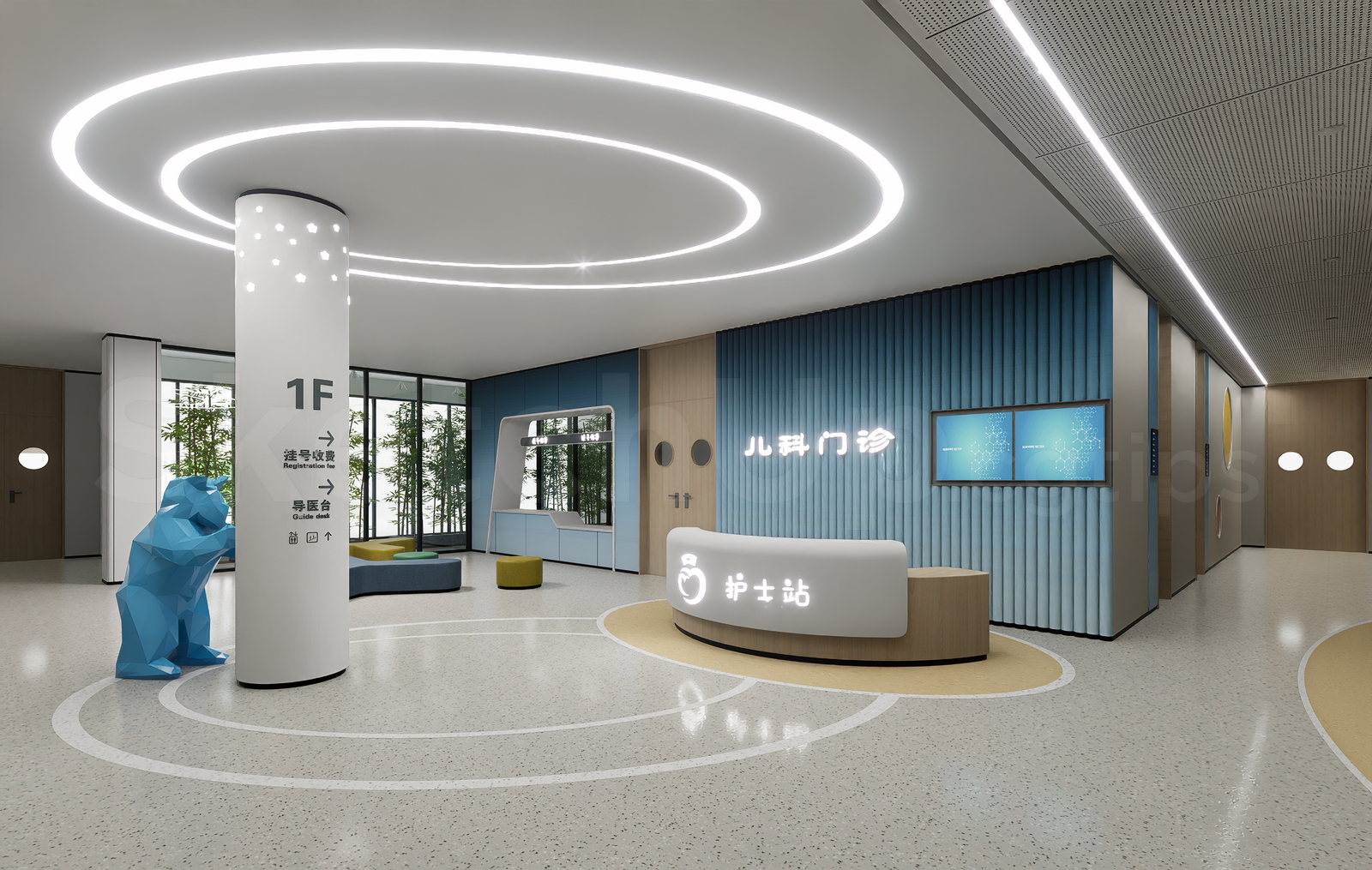 21376. Modern Children Hospital Pediatric Clinic Reception Desk Sketchup Model Free Download (1)
