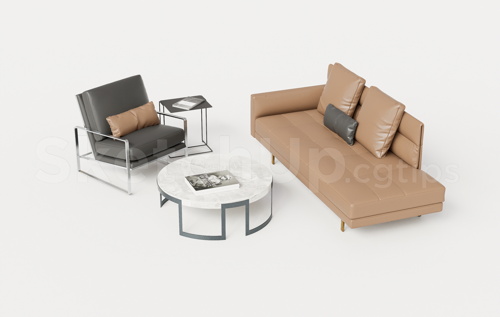 21380. Modern Leather Sofa & Armchair Set Sketchup Model Download (2)