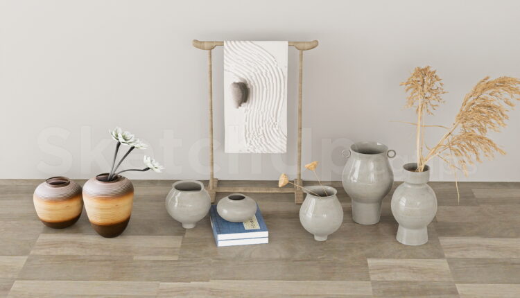 21382. Japandi Ceramic Vases And Minimalist Decor Set Sketchup Model Download (2)