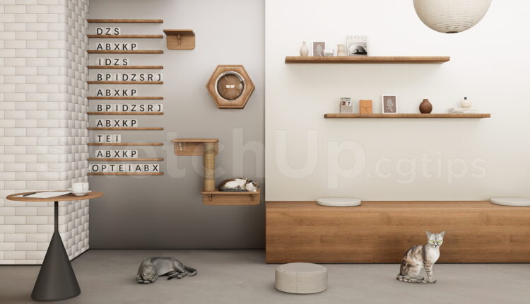 21388. Wooden Wall Mounted Cat Climbing Furniture Set 3d Model Download (1)