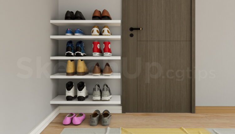 21400. Modern Wall Mounted Shoe Rack Shelves Sketchup Model Free Download (1)