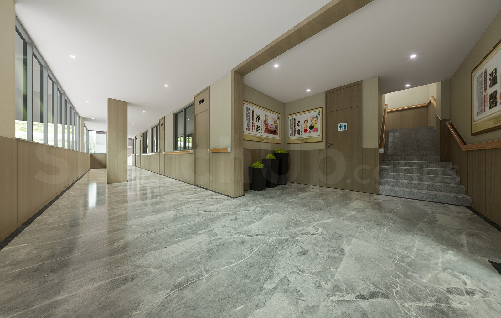 21404. Modern Senior Living Nursing Home Corridor Interior Sketchup Model Free Download (1)