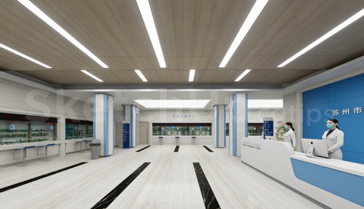 21413. Modern Hospital Lobby And Reception Hall Interior Sketchup Model Download (1)