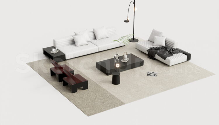 21414. Modern Living Room Sofa And Coffee Table Set 3d Model Sketchup Download (2)