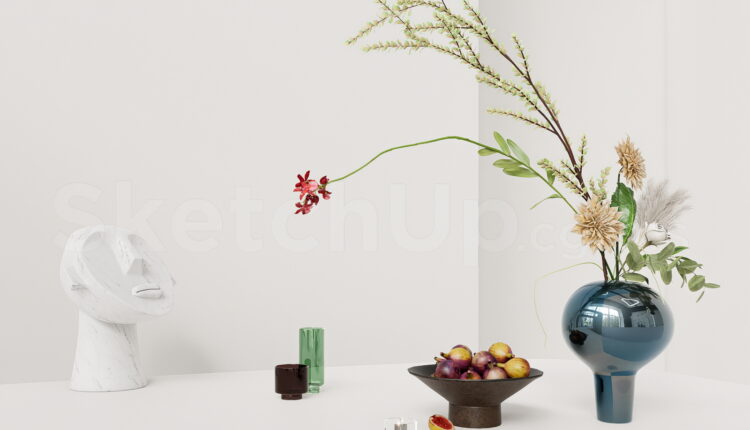 21420. Modern Floral Arrangement And Glass Vase Set Sketchup 3d Model Download (2)