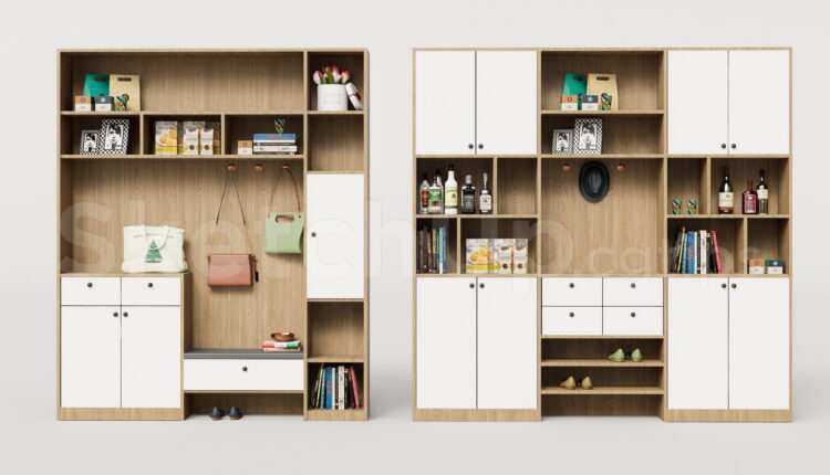 21423. Modern Entryway Shoe Cabinet And Storage Unit Sketchup 3d Model Download (1)