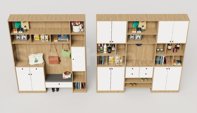 21423. Modern Entryway Shoe Cabinet And Storage Unit Sketchup 3d Model Download (2)
