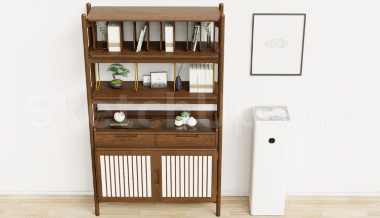 21427. Zen Style Solid Wood Display Cabinet With Books And Decor Sketchup Model Download (2)