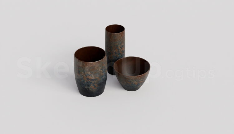 21435. Modern Bronze Ceramic Vases Set Sketchup Model Free Download (2)