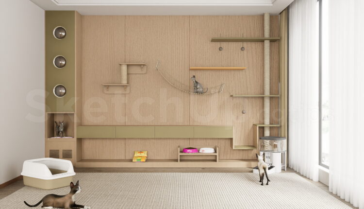 21441. Pet Friendly Interior Design – Wooden Cat Wall Shelves Sketchup Model Download (1)