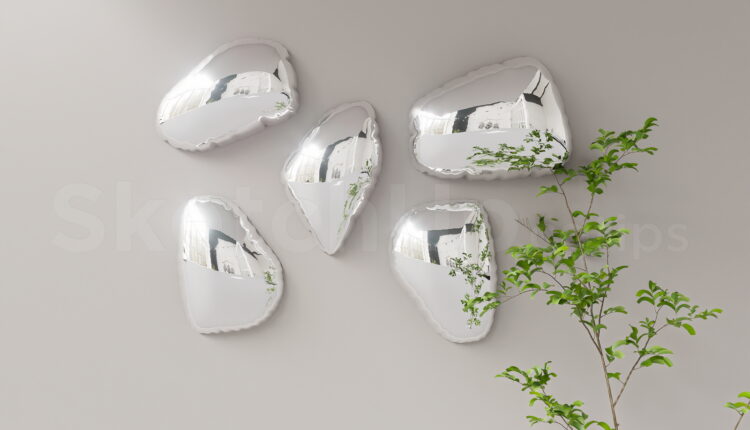 21443. Modern Minimalist Pebble Decorative Wall Mirror Set 3d Model Download (1)