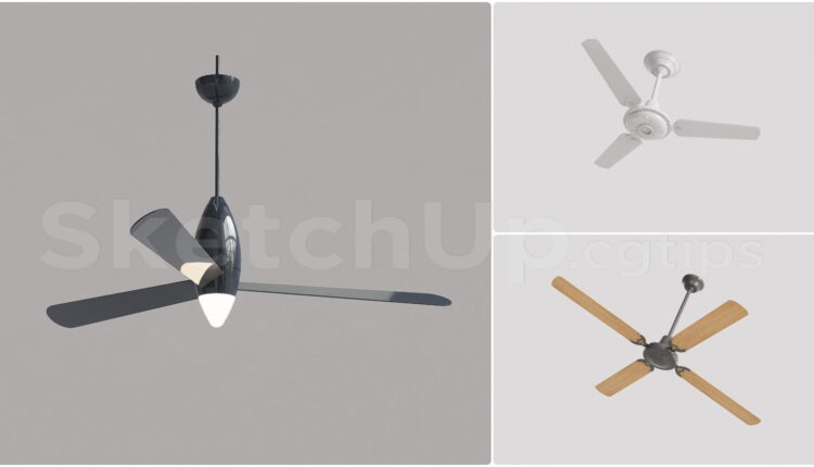 21449. Modern Ceiling Fan Set With Led Light Sketchup 3d Model Download (2)
