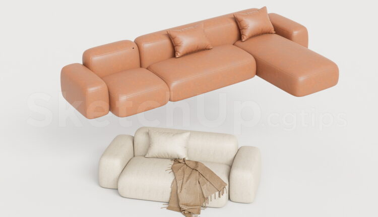 21451. Modern Leather And Fabric Sofa Set Sketchup 3d Model Download (2)