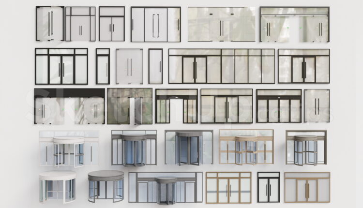 21452. Commercial Glass Door And Revolving Entrance Door Set Sketchup Model Download (1)