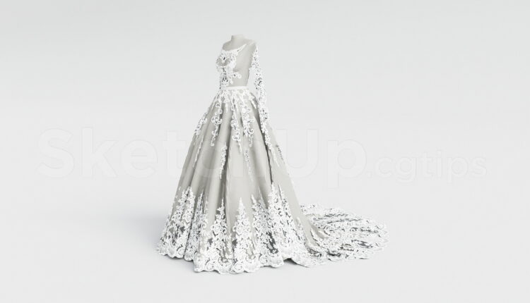 21457. Luxury Long Sleeve Lace Bridal Gown 3d Model Sketchup Download (1)