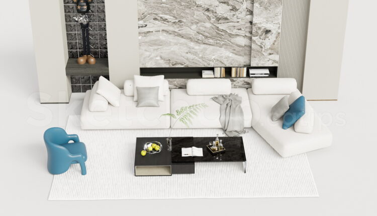 21458. Modern Minimalist Living Room Sofa Set 3d Model – Sketchup Download (1)