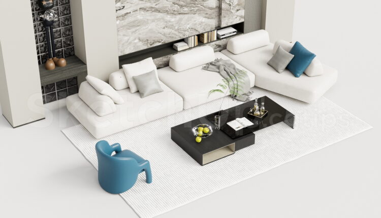 21458. Modern Minimalist Living Room Sofa Set 3d Model – Sketchup Download (2)