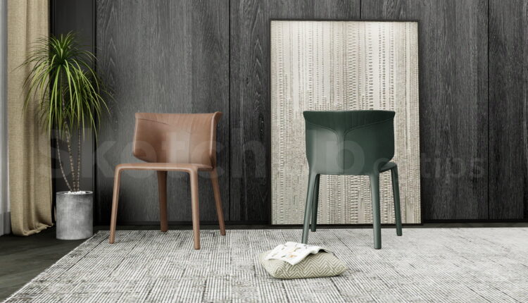 21461. Modern Leather Dining Chair Set 3d Model – Sketchup Free Download (1)