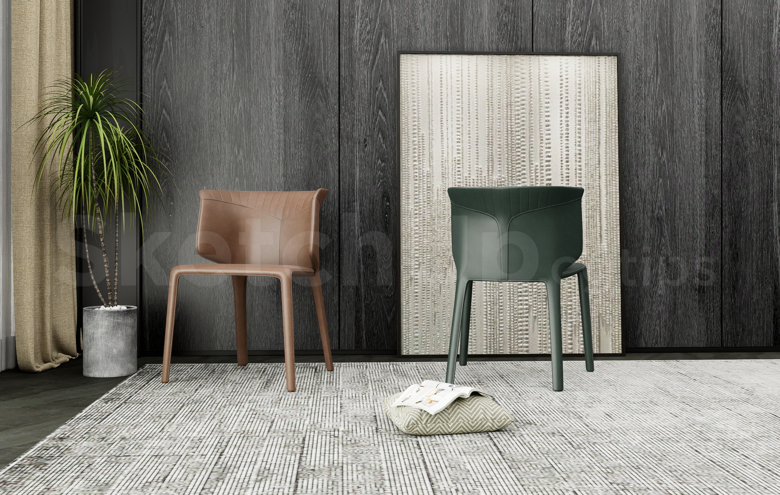 21461. Modern Leather Dining Chair Set 3d Model - Sketchup Free Download (1)