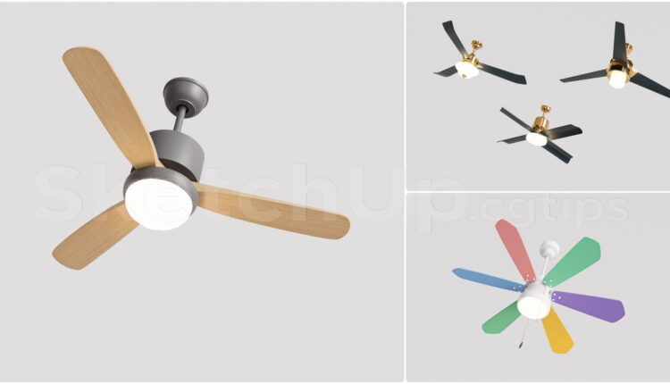 21466. Set Of Modern Ceiling Fans With Lights 3d Model Sketchup Free Download (1)