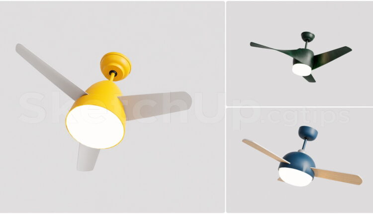 21466. Set Of Modern Ceiling Fans With Lights 3d Model Sketchup Free Download (2)