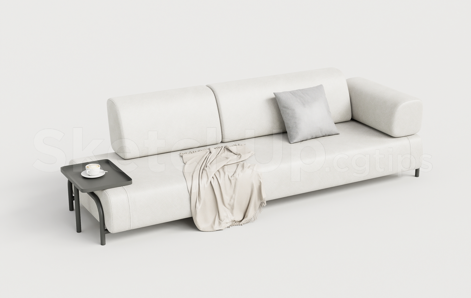 21467. Modern White Fabric 3-seater Sofa 3d Model Sketchup Free Download (2)