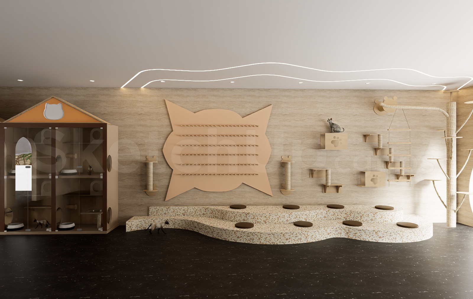 21468. Modern Cat Cafe And Pet Playground Interior Design Sketchup Model (1)