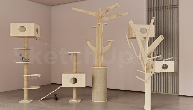 21475. Minimalist Wooden Cat Tree Collection – 3d Sketchup Model Download (2)