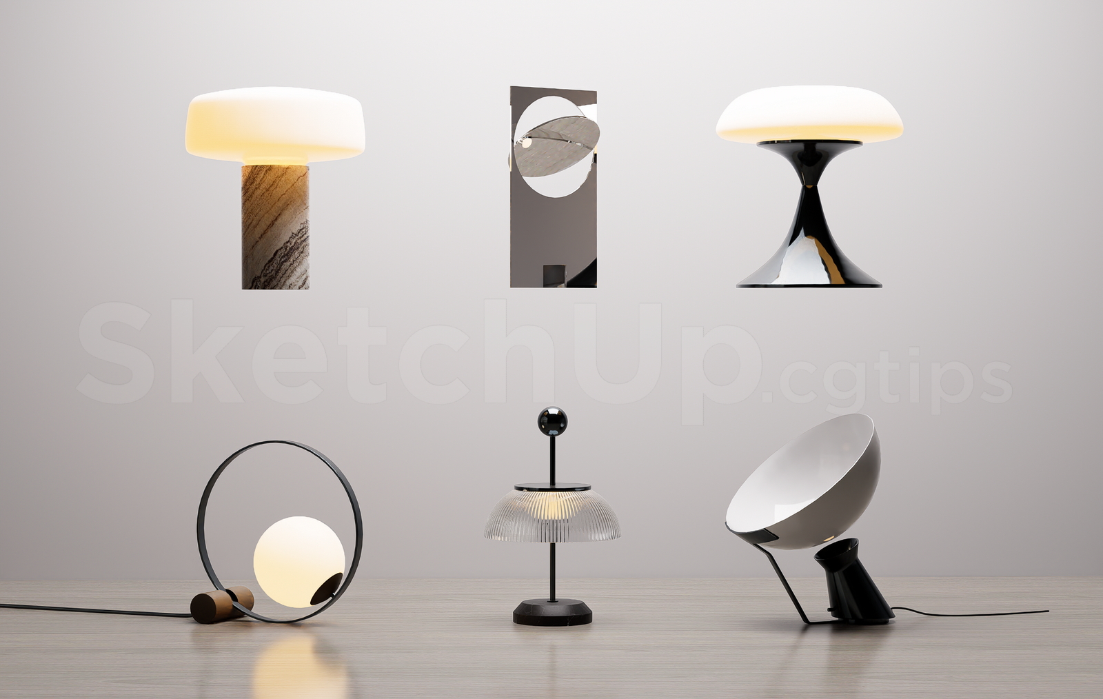21480. Modern Decorative Table Lamp Collection Sketchup Model Free Download (1)