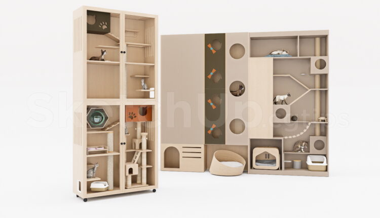 21481. Cat Climbing Tree Cabinet Playground Sketchup Model Download (1)