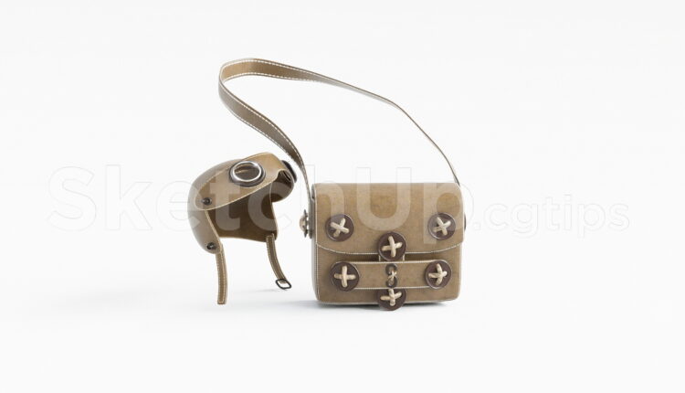 21485. Retro Leather Pilot Helmet And Satchel Bag Sketchup Model Download (1)