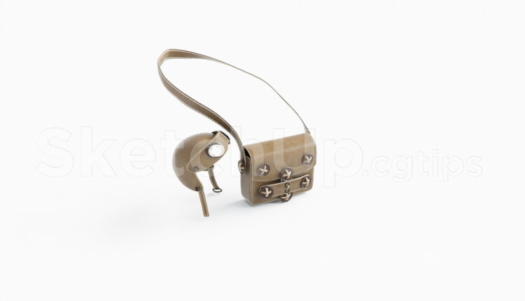 21485. Retro Leather Pilot Helmet And Satchel Bag Sketchup Model Download (2)