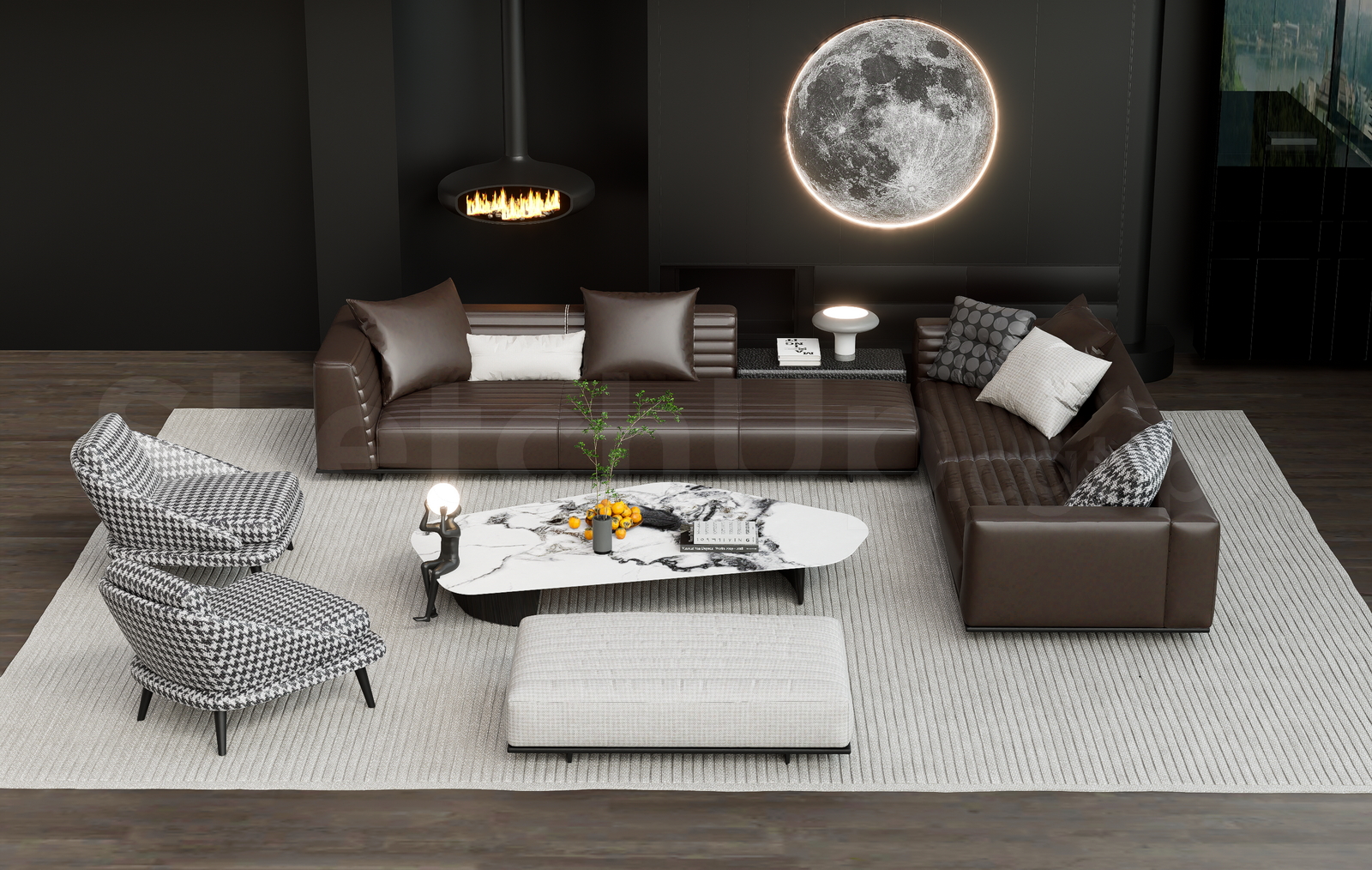 21486. Modern Luxury Living Room Leather Sofa Set 3d Model Download (1)